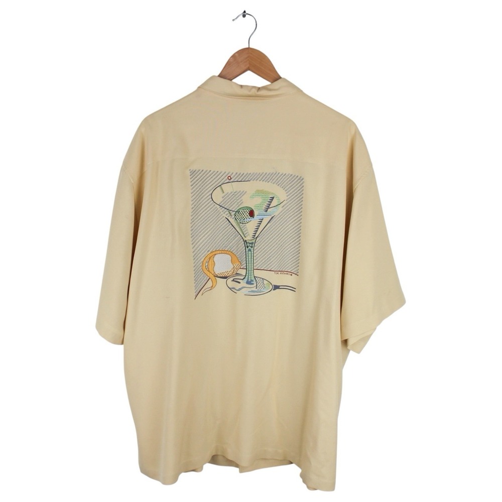 Tori Richard Silk Martini Cocktail Embroidered Shirt Size 2XL Yellow Button Up